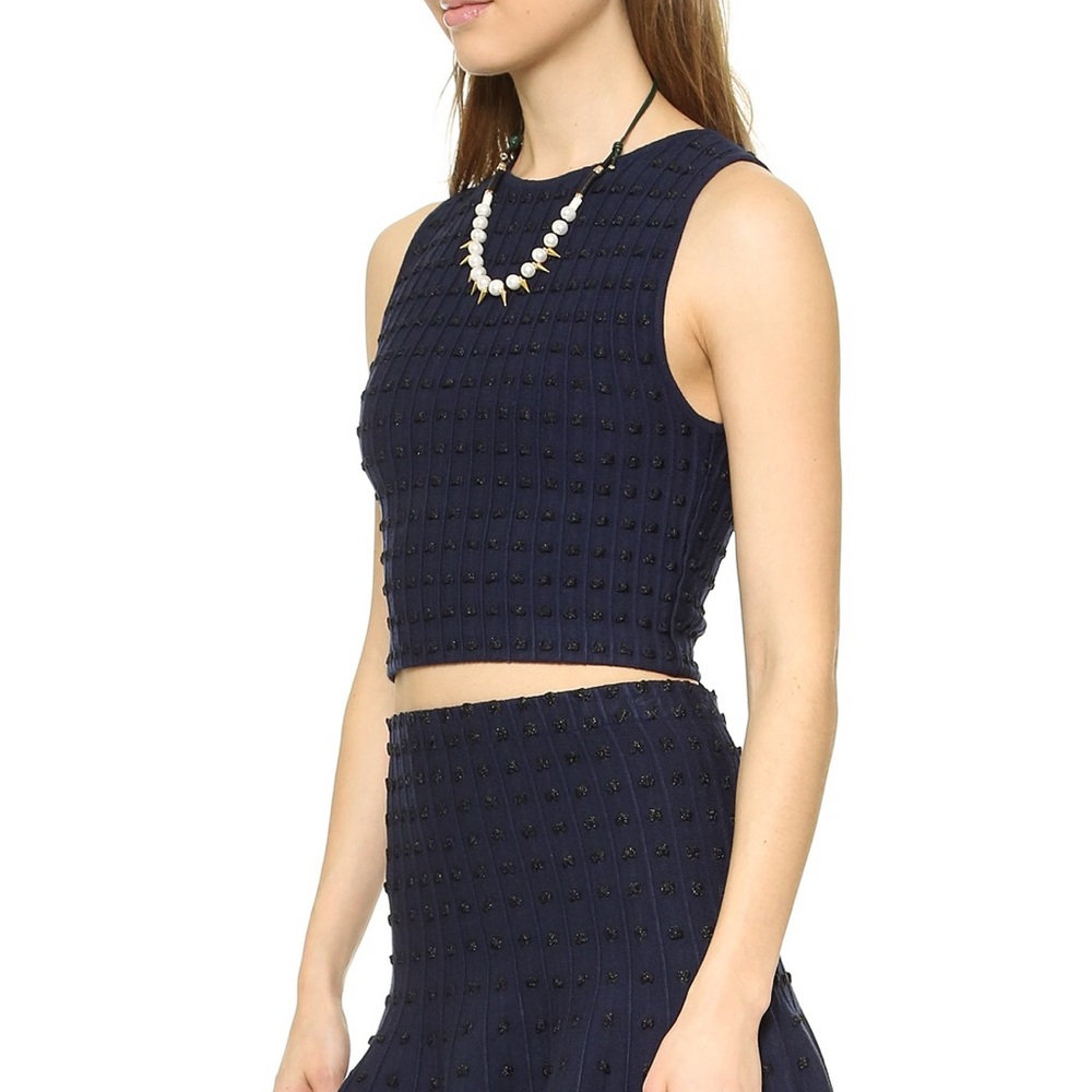 Alice + Olivia Cropped sleeveless navy sweater top
